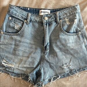 Princess Polly Light Blue Ripped Jean Shorts